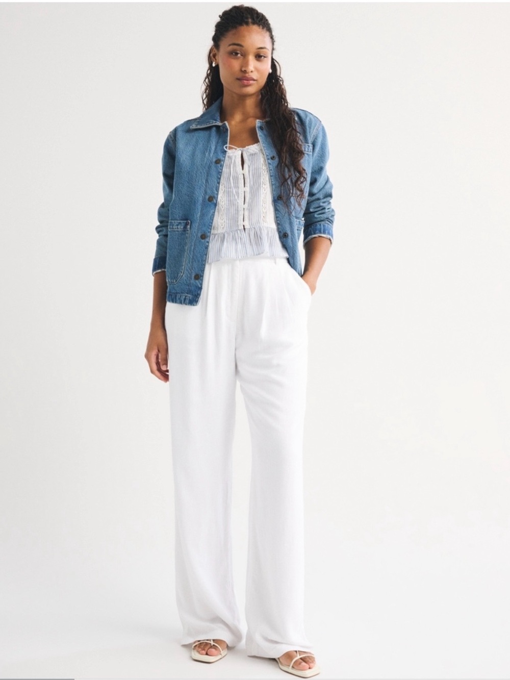 Abercrombie & Fitch Curve Love Linen-Blend Tailored Wide-Leg Pant